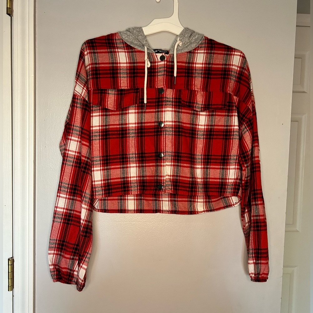 Cropped hoodie flannel